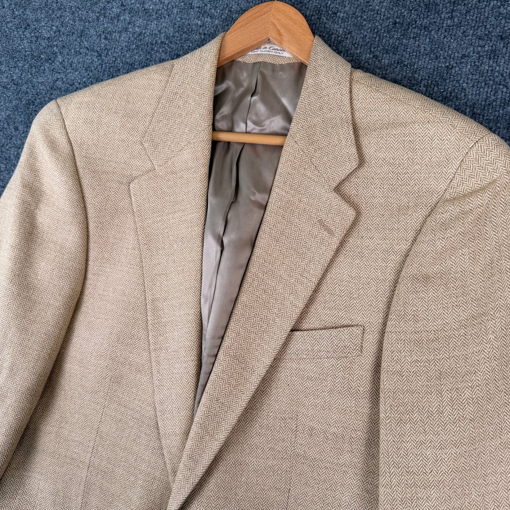 VTG Ralph Ralph Lauren Blazer Mens 42R Brown Silk Wool Linen Herringbone 90s